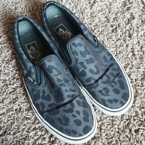 Womens black cheetah print slip on Van's size 10